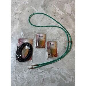 Tandy Leather Factory Bolo Tie Kit Black Leather Cord Silver Tips Green Cord Lot